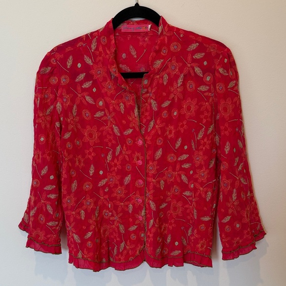 Johnny Was Red Floral Blouse - Picture 1 of 11